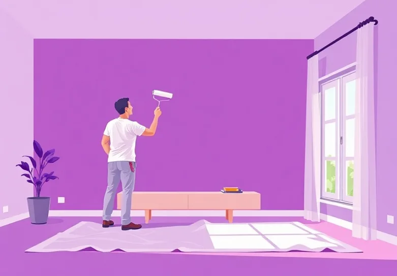 Peintre appliquant la peinture au rouleau sur un mur de salon